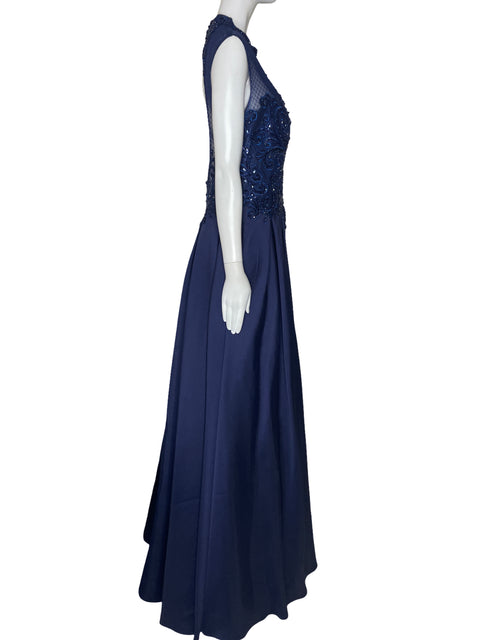 Vestido JVN By Jovani Pedreria Pliegues Azul-Talla 12