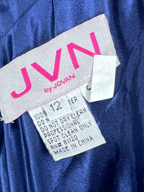 Vestido JVN By Jovani Pedreria Pliegues Azul-Talla 12