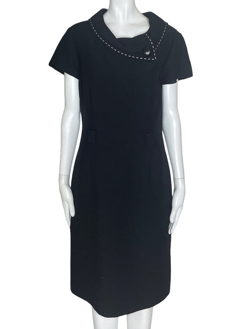Vestido Tahari Cuello Boton Negro- Talla 10