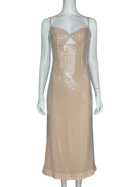 Vestido Bardot Lentejuelas Beige - Talla M