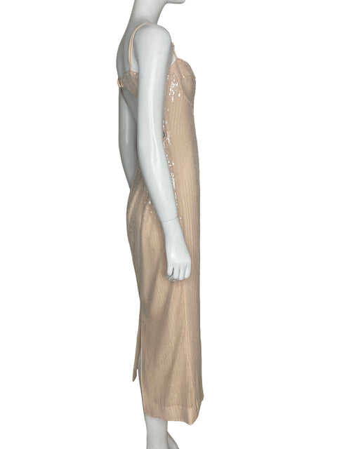 Vestido Bardot Lentejuelas Beige - Talla M