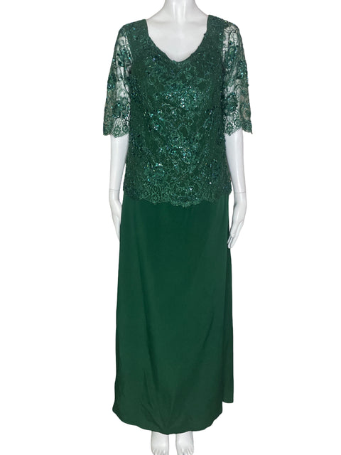 Vestido Victor Rios Lentejuelas Manga Corta Verde- Talla L