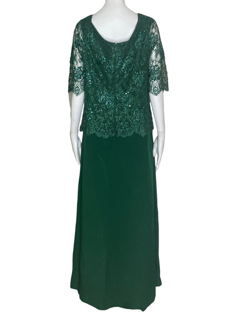 Vestido Victor Rios Lentejuelas Manga Corta Verde- Talla L