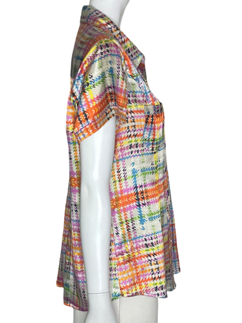 Blusa BCBG Estampada Manga Corta Naranja- Talla XL