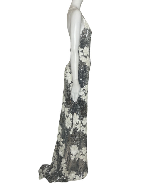 Vestido Va Va Voom Lentejuelas Flores Plateado-Talla M