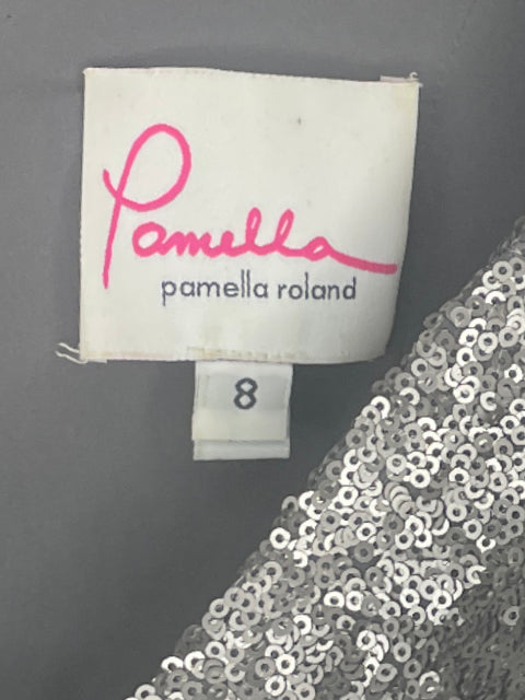 Vestido Pamella Roland Lentejuela Plateado-Talla 8