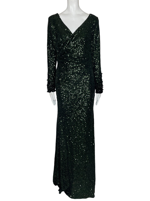 Vestido Badgley Mischka Lentejuela Verde-Talla 6