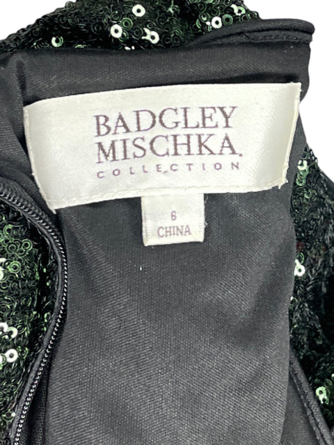 Vestido Badgley Mischka Lentejuela Verde-Talla 6