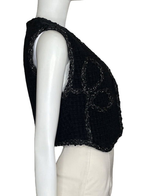 Chaleco Zara Tweed Abierto Negro-Talla S