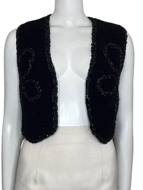 Chaleco Zara Tweed Abierto Negro-Talla S