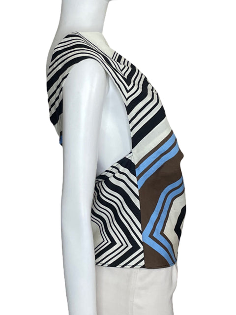 Top  Zara One Shoulder Rayas Beige-Talla S