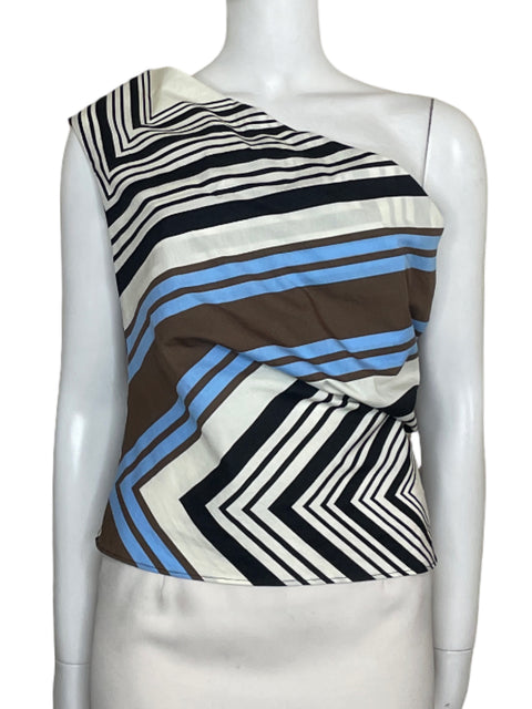 Top  Zara One Shoulder Rayas Beige-Talla S