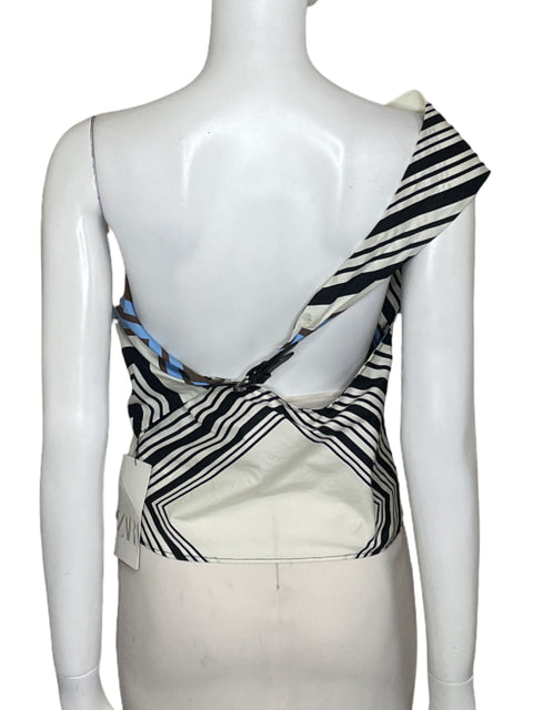 Top  Zara One Shoulder Rayas Beige-Talla S