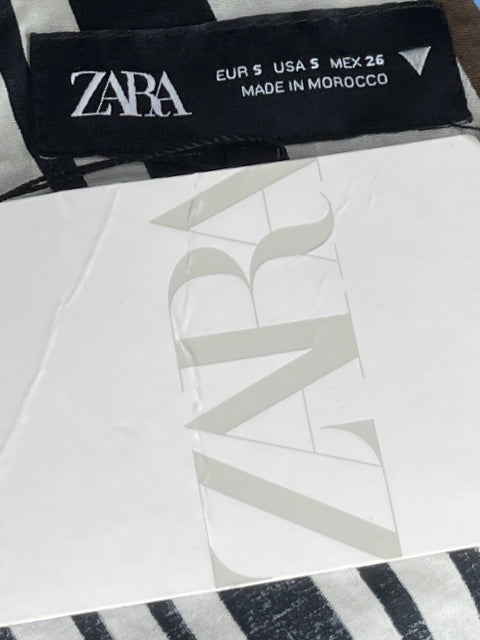 Top  Zara One Shoulder Rayas Beige-Talla S
