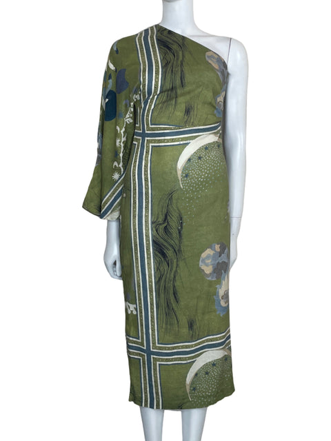 Vestido Zara One Shoulder Midi Verde-Talla XS