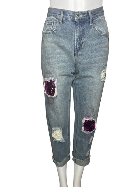 Pantalón JM Style Denim Lentejuelas Azul-Talla 55