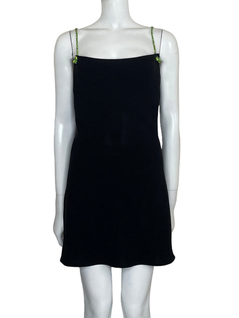Vestido Zara Fluido Tiras Brillantes Negro-Talla XS