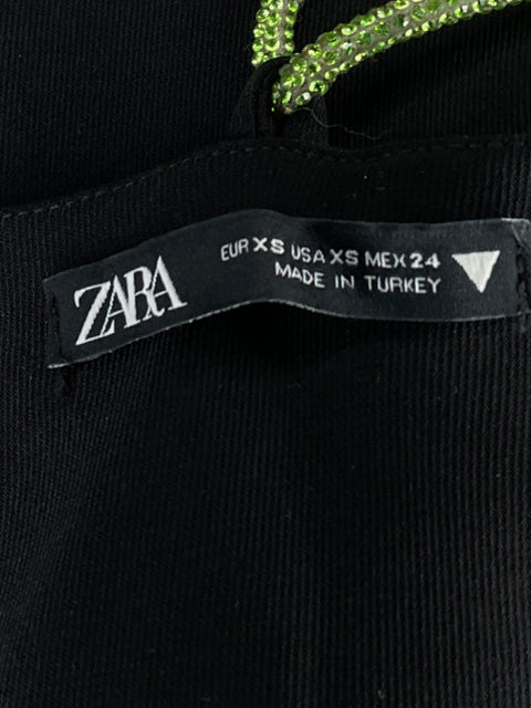 Vestido Zara Fluido Tiras Brillantes Negro-Talla XS