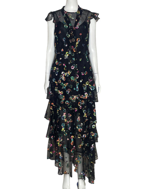 Vestidos Monique Lhuillier Bordado Negro-Talla 6
