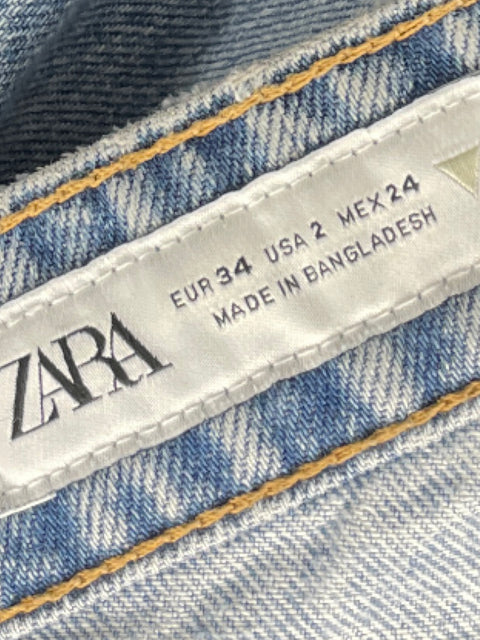 Pantalón Zara Denim Straightt Azul-Talla 2