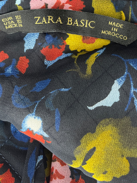 Blusa Zara Basic Estampada Azul- Talla XS