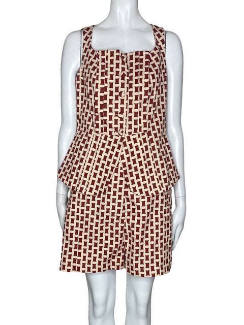 Set Cambil Estampado Botones Beige-Talla M