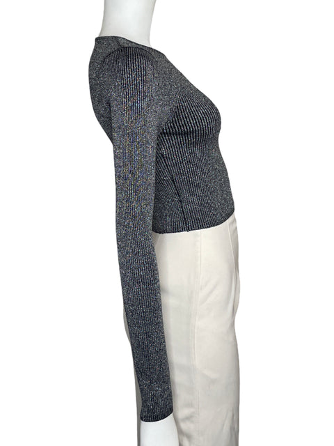 Top Zara Long Sleeve Brillante Gris-Talla M