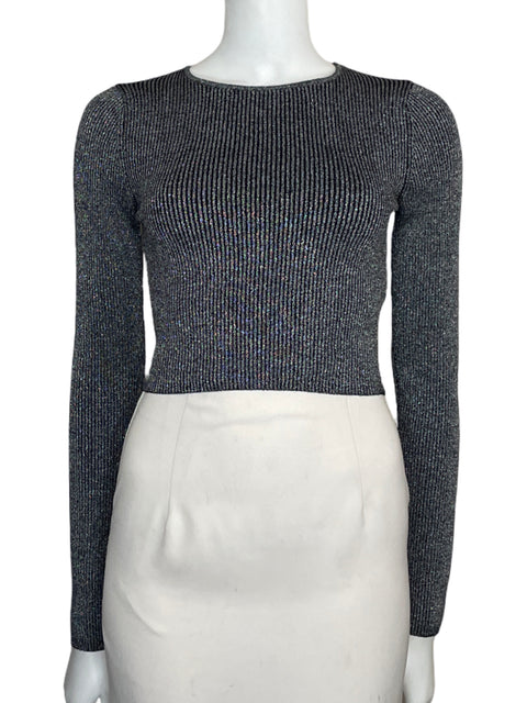 Top Zara Long Sleeve Brillante Gris-Talla M
