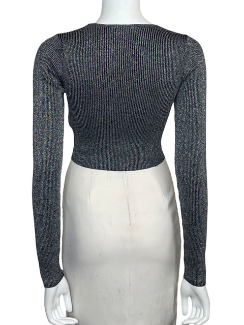 Top Zara Long Sleeve Brillante Gris-Talla M