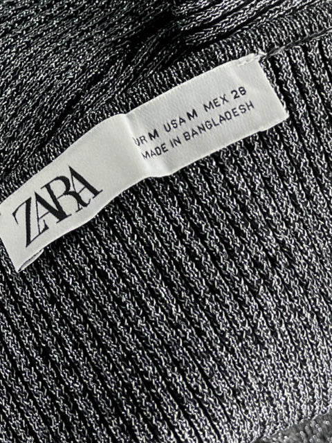 Top Zara Long Sleeve Brillante Gris-Talla M