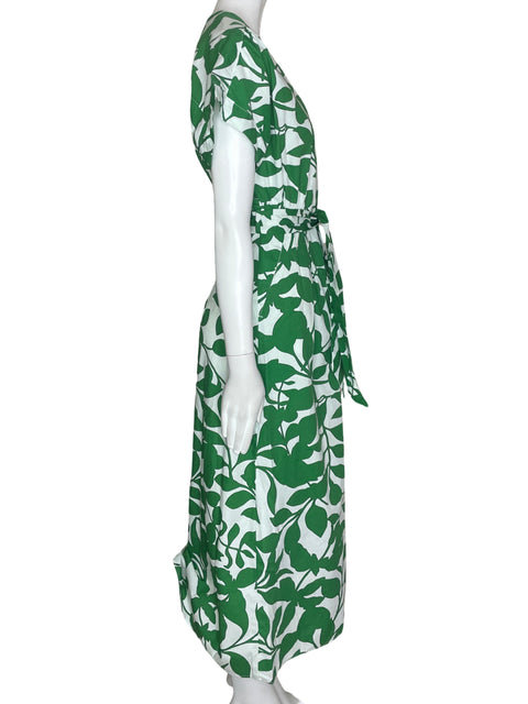 Vestido Zara Cuello V Botones Flores Verdes- Talla XS