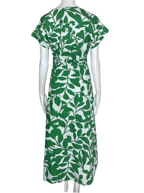 Vestido Zara Cuello V Botones Flores Verdes- Talla XS