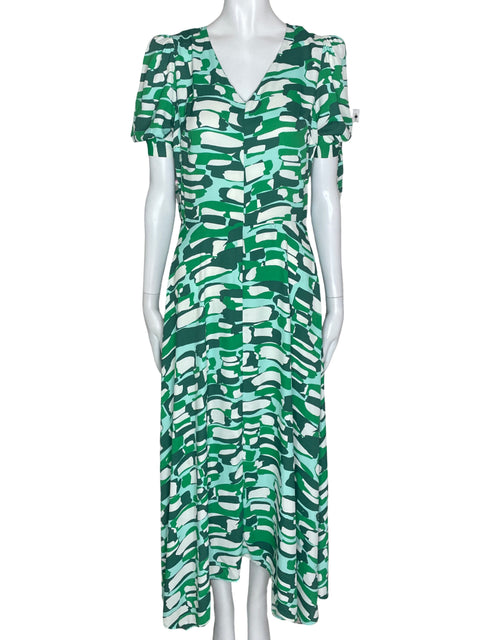 Vestido Camila Estampado Manga Amarrada Verde- Talla 2