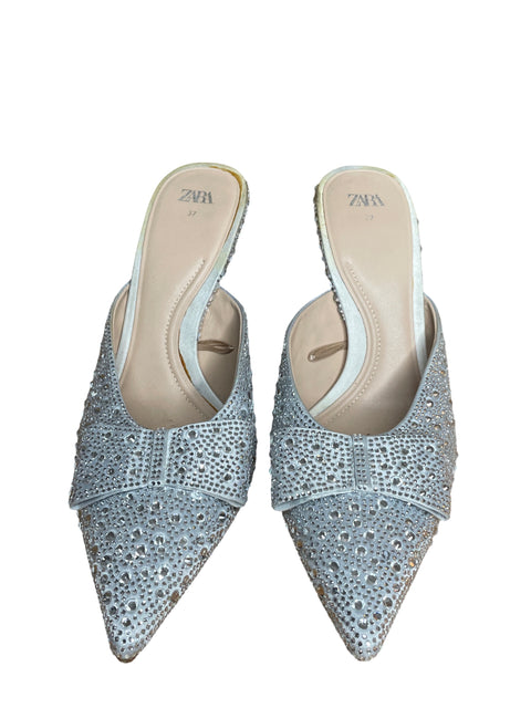 Calzado Zara Rhinestone Mule Plateado-Talla 37