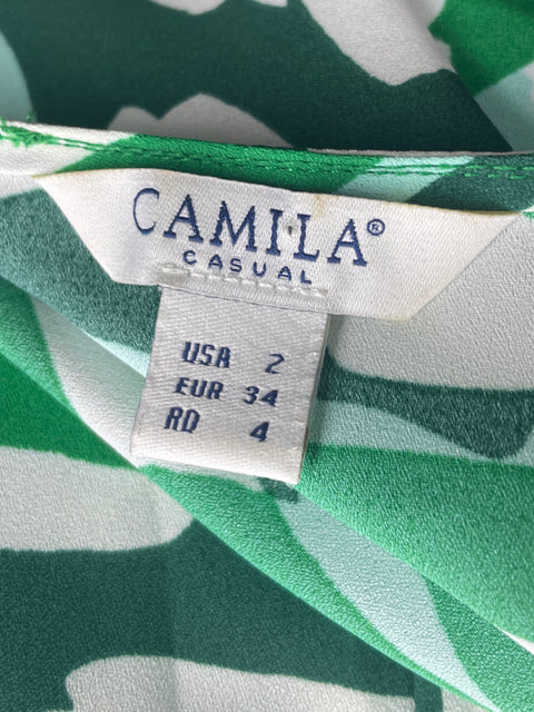 Vestido Camila Estampado Manga Amarrada Verde- Talla 2