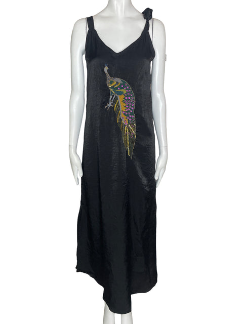 Vestido Mango Tiras Amarradas Negro- Talla S