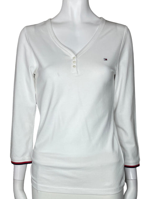 Sueter Tommy Hilfiger Cuello V Botones Blanco-Talla S