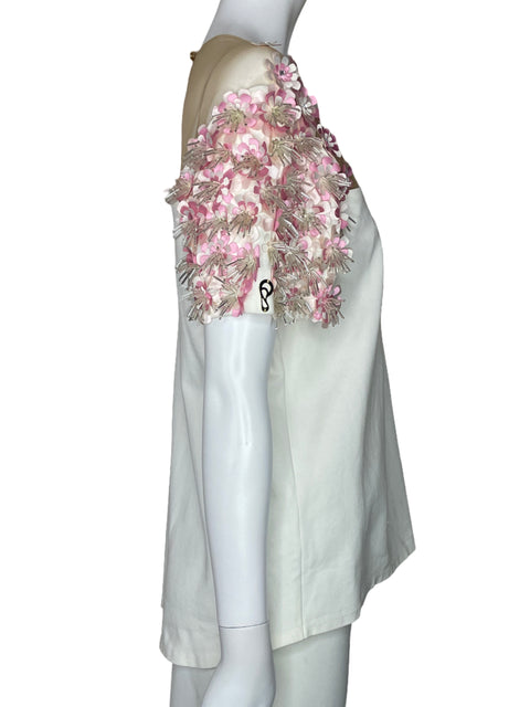 Blusa Pamela Stevenson Flores Malla Blanco-Talla M