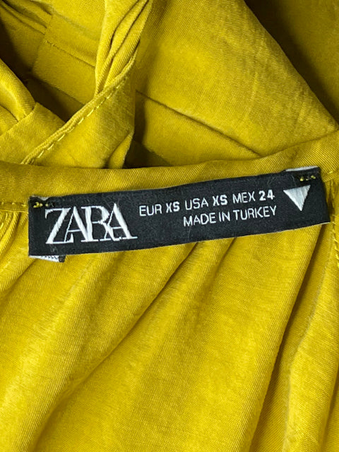 Vestido Zara Drapeado Mini Amarillo-Talla XS