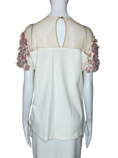 Blusa Pamela Stevenson Flores Malla Blanco-Talla M