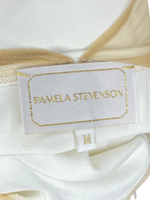 Blusa Pamela Stevenson Flores Malla Blanco-Talla M