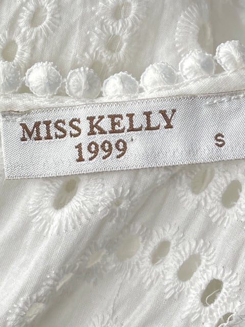 Vestido Miss Kelly 1999 Troquelado Blanco-Talla S