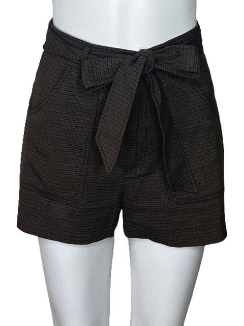 Short Zara Cinturon Cuadro Marron-Talla XS