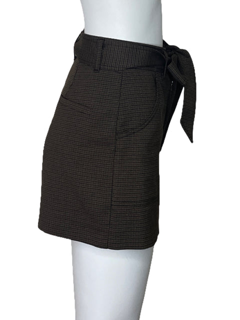 Short Zara Cinturon Cuadro Marron-Talla XS