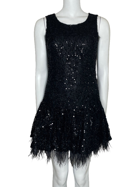 Vestido J.O.A. Lentejuelas Feathers Negro-Talla XS