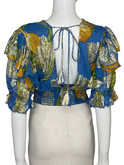 Top Síya Crop Cuello V Azul-Talla M