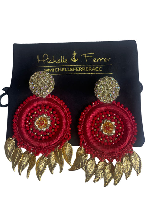 Aretes Michelle Ferrer Hojas Rojo-Talla U