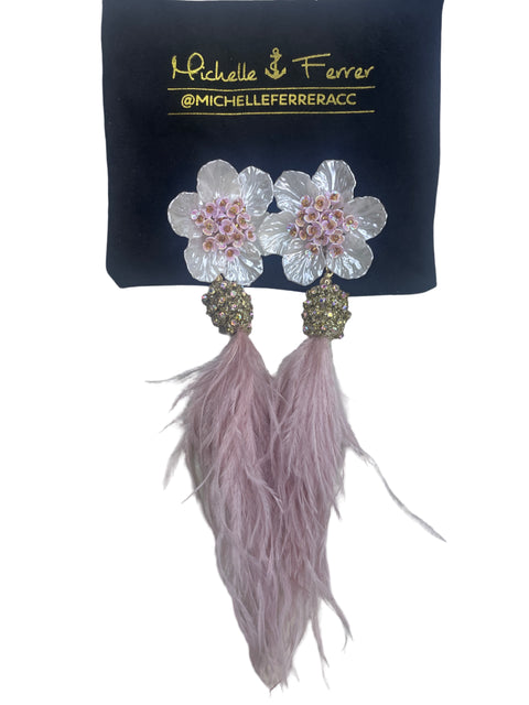 Aretes Michelle Ferrer Flor Plumas Rosado-Talla U