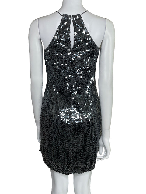 Vestido Express Mini Lentejuelas Plateado-Talla XS
