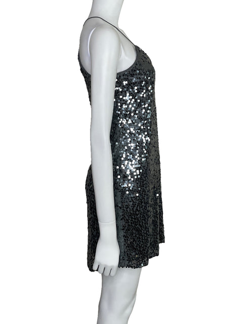 Vestido Express Mini Lentejuelas Plateado-Talla XS